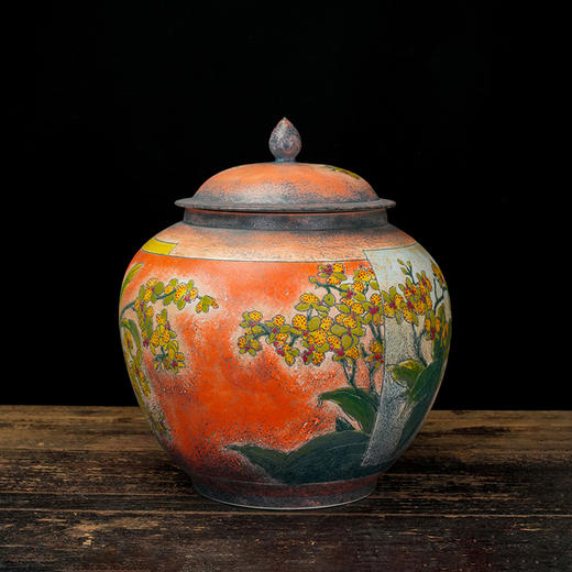 台湾陶艺大家 陈庆 聚宝罐 磨釉蝴蝶兰招财大摆件家用办公室风水罐客厅店铺大容量储存罐 商品图6