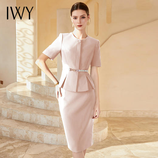 IWY/粉色西装套装裙职业装两件套女夏短袖西服收腰高级感医美工装CS1974 商品图0