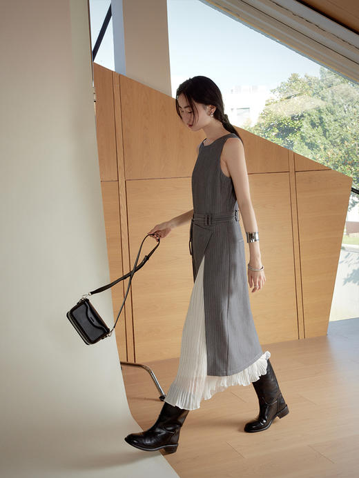 【现货】Even Vintage| 摩登都市 气质时尚圆领经典条纹西装无袖连衣裙 商品图2