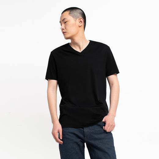 【特价清仓】男女款新疆丝光长绒棉80支V领黑白T恤 商品图3