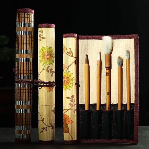 毛笔笔帘书法专用大中小号便携古风竹制收纳保护毛笔卷笔文房四宝 商品图4