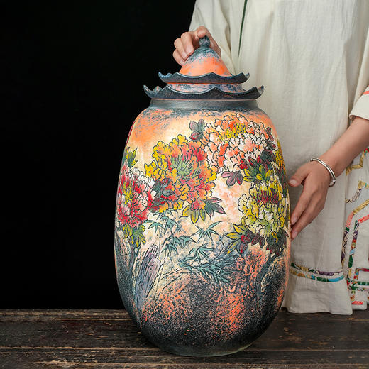 台湾陶艺大家 陈庆 高款聚宝罐翘脊财神招财大摆件家用办公室风水罐客厅店铺大容量储存罐 商品图1