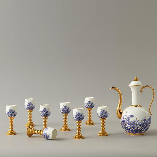 永丰源 先生瓷海上明珠 10头陶瓷白酒具套装烈酒高脚杯 商品图0