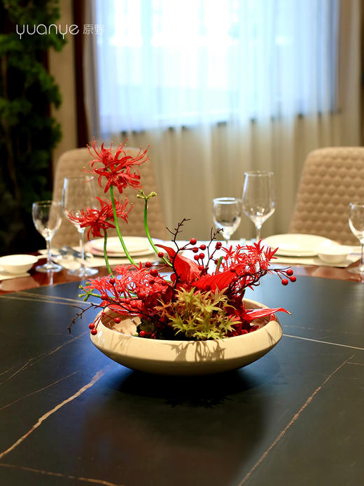 酒店大圆桌转盘中间摆设件餐桌花茶室客厅摆花装饰仿真花创意中心 商品图3
