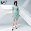 IWY/气质浅绿色短袖连衣裙女时尚职业装修身显瘦绑带连衣裙202013Q1 商品缩略图0