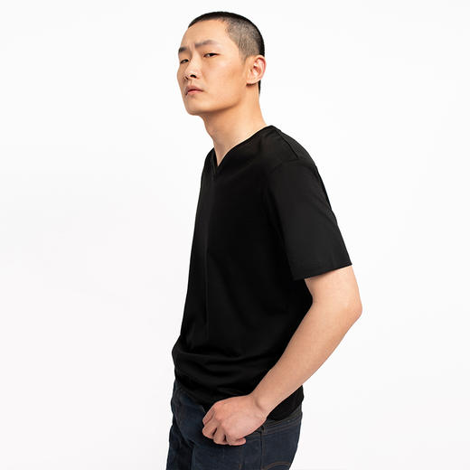 【特价清仓】男女款新疆丝光长绒棉80支V领黑白T恤 商品图4