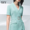 IWY/气质浅绿色短袖连衣裙女时尚职业装修身显瘦绑带连衣裙202013Q1 商品缩略图4