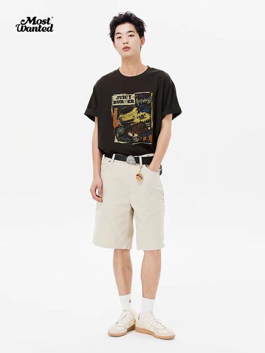 mostwantedlab彩虹/M2412126/汉堡刺绣弧形分割5分裤新款夏季纯棉宽松短裤男 商品图1