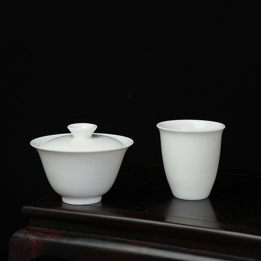 暗香疏影 悬停盖碗白瓷盖碗可悬停泡茶碗陶瓷功夫茶具二才 商品图4