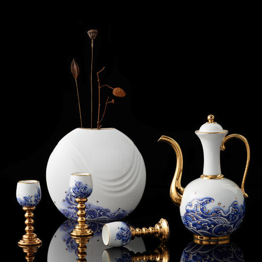 永丰源 先生瓷海上明珠 10头陶瓷白酒具套装烈酒高脚杯 商品图2