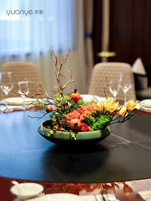 酒店高端餐桌花摆花圆桌转盘中间仿真花摆件餐厅包厢茶室装饰 商品图4