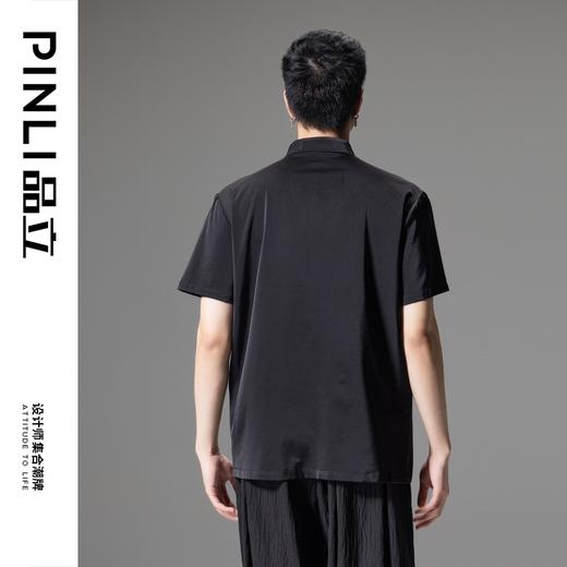 PINLI品立夏季新款新中式刺绣立领衬衫男士国潮斜襟短袖衬衣B242113130 商品图2