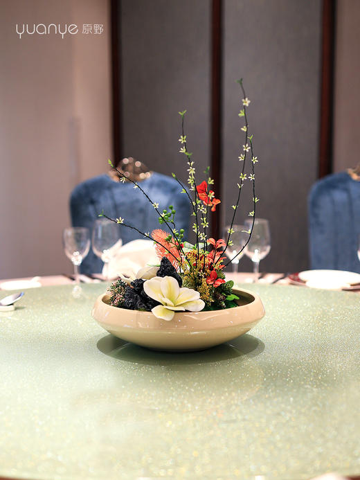 酒店大圆桌转盘中间摆设件餐桌花茶室客厅摆花装饰仿真花创意中心 商品图5