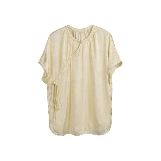 绽放275朵[限量]/新中式复古暗提花斜襟圆领短袖真丝小衫 商品图4