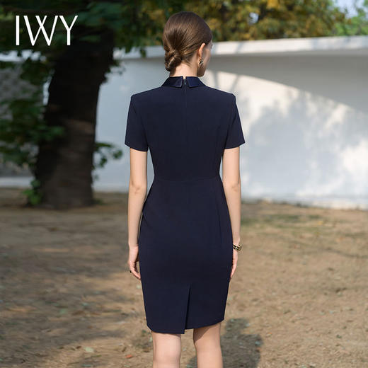 IWY/高端售楼部工服女行政前台接待商务假两件醋酸黑色连衣裙短袖Q1121 商品图3