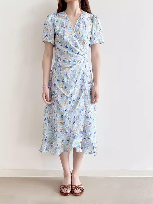 HeyDres法式裹身碎花连衣裙女夏季抽褶收腰设计气质荷叶边裙子 商品图5