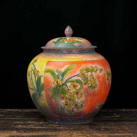 台湾陶艺大家 陈庆 聚宝罐 磨釉蝴蝶兰招财大摆件家用办公室风水罐客厅店铺大容量储存罐 商品图0