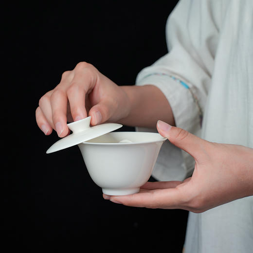 暗香疏影 悬停盖碗白瓷盖碗可悬停泡茶碗陶瓷功夫茶具二才 商品图5
