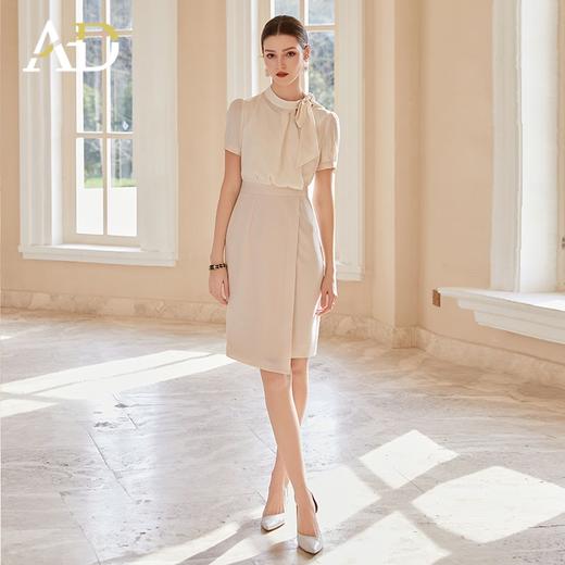 AD小众设计感连衣裙女空姐范系带衬衫工作服新款假两件接拼连身裙 商品图4