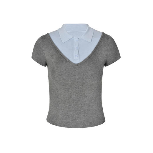 NUTH假两件polo领T恤修身显瘦针织短袖t恤女 商品图5