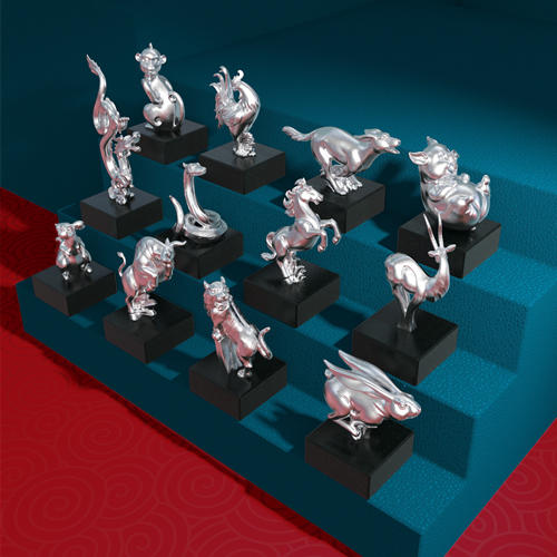 《福运生肖》吉祥十二生肖摆件 足银 足金 配和田玉（青玉） 仅接受定制  可指定克重 商品图0