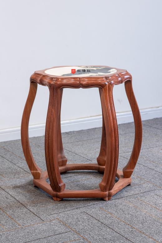红桥红  家具严选  缅甸花梨（大果紫檀）  【48 石面 六足海棠 圆鼓凳】 商品图0
