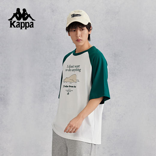 kappa卡帕背靠背短袖t恤男款2024新款插肩袖夏季复古纯棉运动上衣K0E52TD64 商品图1