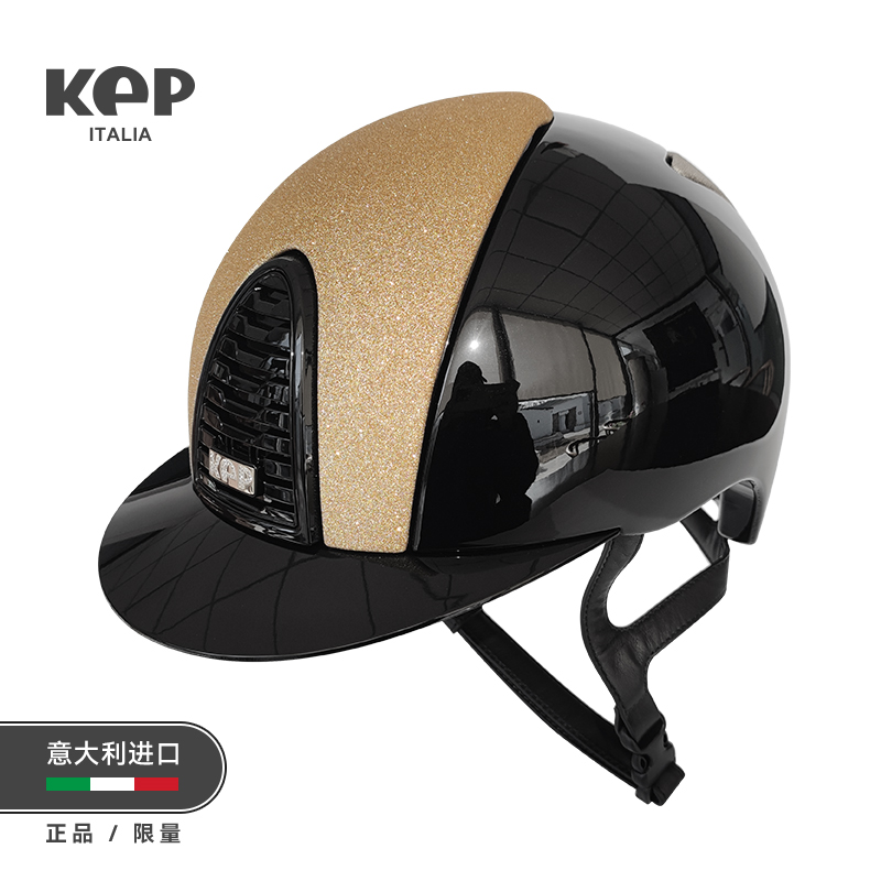 KEP马术头盔意大利进口亮黑流沙金CROMO 2.0骑士头盔骑马头盔