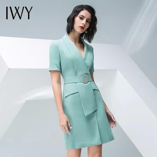IWY/气质浅绿色短袖连衣裙女时尚职业装修身显瘦绑带连衣裙202013Q1 商品图2