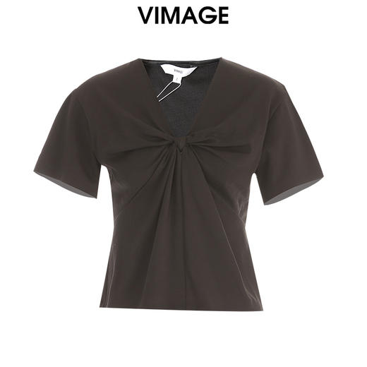 VIMAGE纬漫纪夏季新款V领扭结设计气质高级感上衣V2113722 商品图6