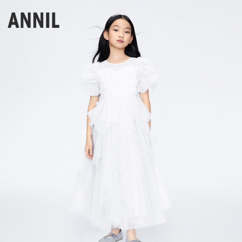 安奈儿女童白色礼裙网纱公主	ag423782