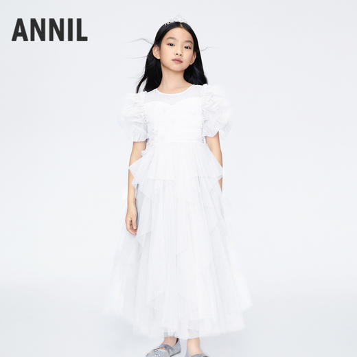 安奈儿女童白色礼裙网纱公主	ag423782 商品图0