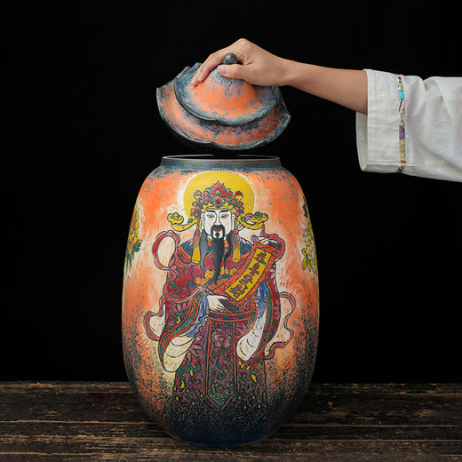 台湾陶艺大家 陈庆 高款聚宝罐翘脊财神招财大摆件家用办公室风水罐客厅店铺大容量储存罐 商品图11