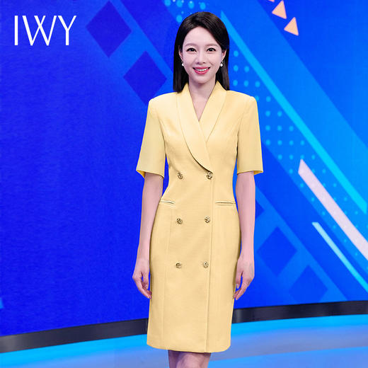 IWY/高级黄色连衣裙短袖夏气质主持人教师录课演讲比赛正装裙气质Q14268 商品图2