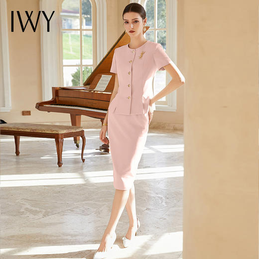 IWY/套装夏季粉色短袖西装两件套裙御姐范正式场合职业装ol工作服CS1999 商品图1