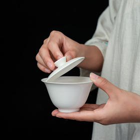 暗香疏影 悬停盖碗白瓷盖碗可悬停泡茶碗陶瓷功夫茶具二才
