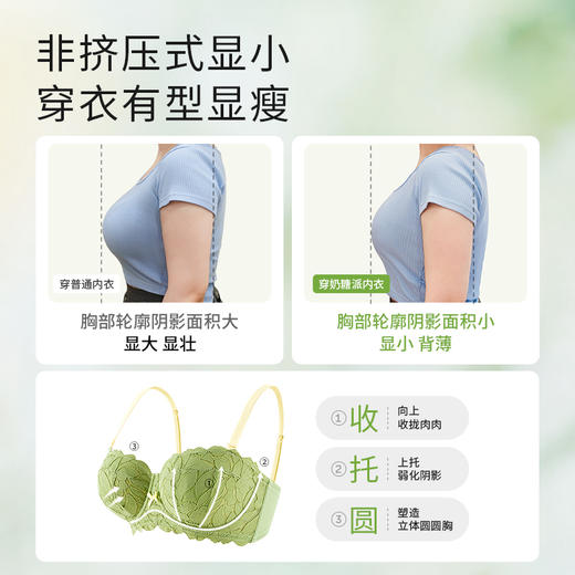 【2月积分兑换】奶糖派【叶漫】大胸显小圆圆杯超薄半杯撞色防凸点蕾丝内衣 商品图1