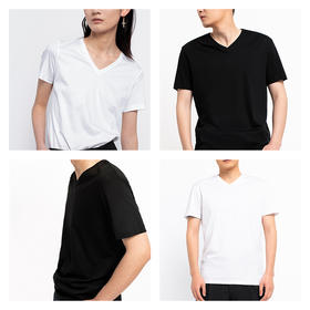 【特价清仓】男女款新疆丝光长绒棉80支V领黑白T恤