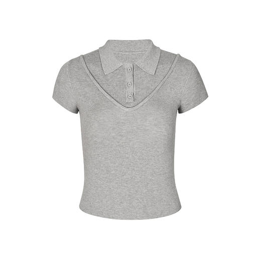 NUTH假两件polo领T恤修身显瘦针织短袖t恤女 商品图4