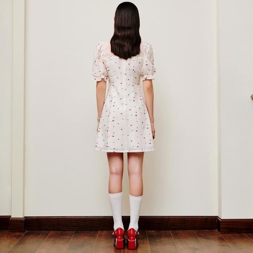 甜美复古感小红心提花泡泡袖连衣裙怦然心动裙小白娃娃裙MS88DR303D20 商品图3