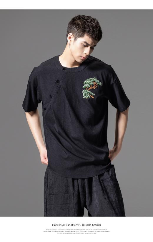 PINLI品立2024夏季新款贴布绣松树短袖T恤新中式圆领休闲男上衣潮B242111117 商品图1