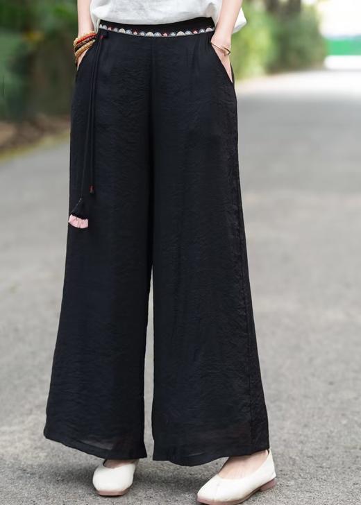 雀说 夏新款复古文艺纯色裤系带贴布口袋宽松显瘦长裤直筒裤女4ZF-23091 商品图5