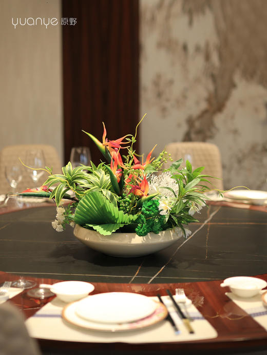 酒店大圆桌转盘中间摆设件餐桌花茶室客厅摆花装饰仿真花创意中心 商品图1