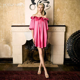 Solo seta22姆米真丝睡裙女桑蚕丝衬衫半身裙一字肩短款连衣裙