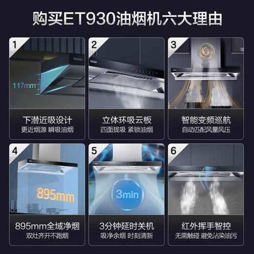 海尔CXW-358-ET930 抽油烟机 28m³/min 1100pa 一键热熔洗 挥手智控油烟机 商品图2