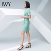 IWY/气质浅绿色短袖连衣裙女时尚职业装修身显瘦绑带连衣裙202013Q1 商品缩略图3