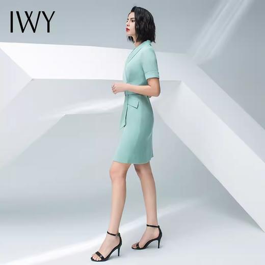 IWY/气质浅绿色短袖连衣裙女时尚职业装修身显瘦绑带连衣裙202013Q1 商品图3