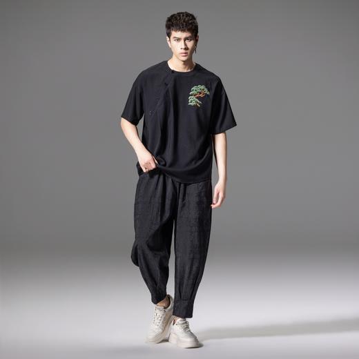 PINLI品立2024夏季新款贴布绣松树短袖T恤新中式圆领休闲男上衣潮B242111117 商品图6