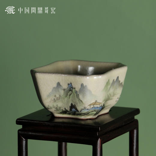 问鼎哥窑精工款四方杯(湖光山色)（缺货） 商品图0