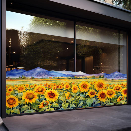 梵高星空玻璃贴纸向日葵油画装饰贴商场橱窗幼儿园教室门窗静电贴 商品图5